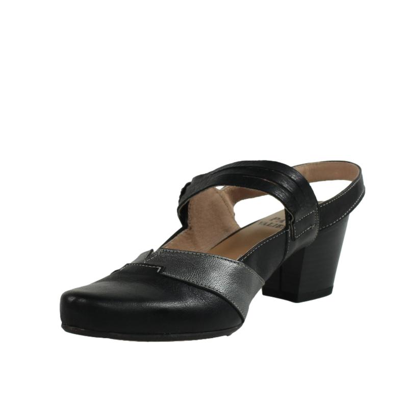 Zapatos destalonados piel negra y plateada con cierre en velcro.t254v-e47 - Imagen 2