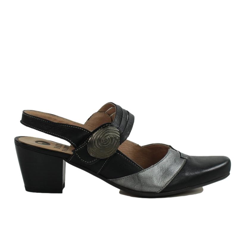 Zapatos destalonados piel negra y plateada con cierre en velcro.t254v-e47 - Imagen 3