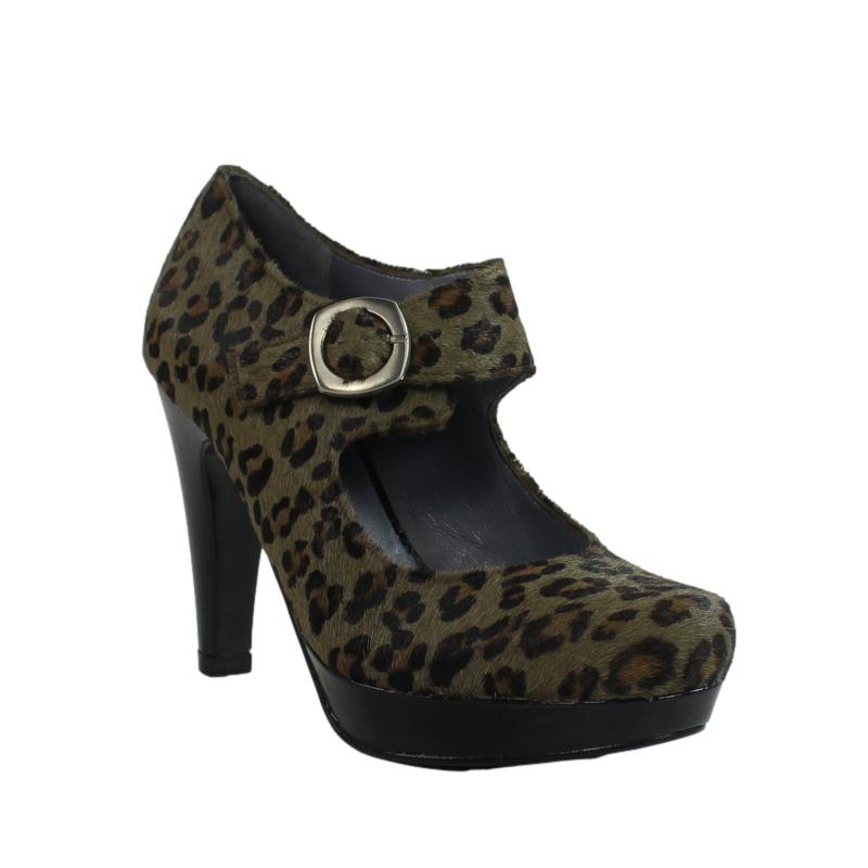 Zapatos pony leopardo verde con tacón y plataforma.t256v-e47