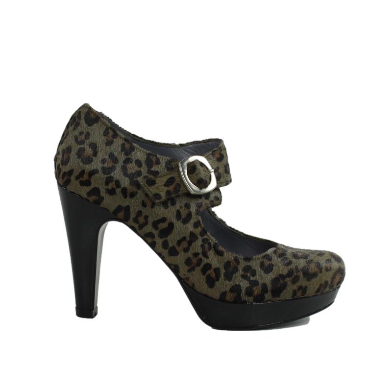 Zapatos pony leopardo verde con tacón y plataforma.t256v-e47 - Imagen 3