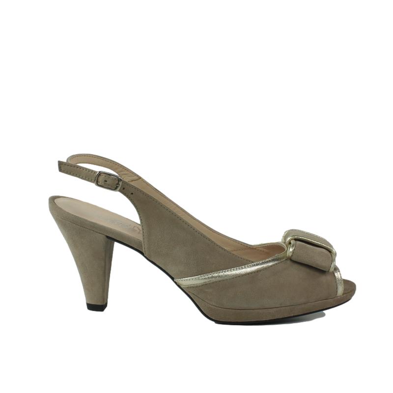 Zapatos destalonados piel ante , color taupe con tacón y plataforma delantera.t260-e47 - Imagen 2