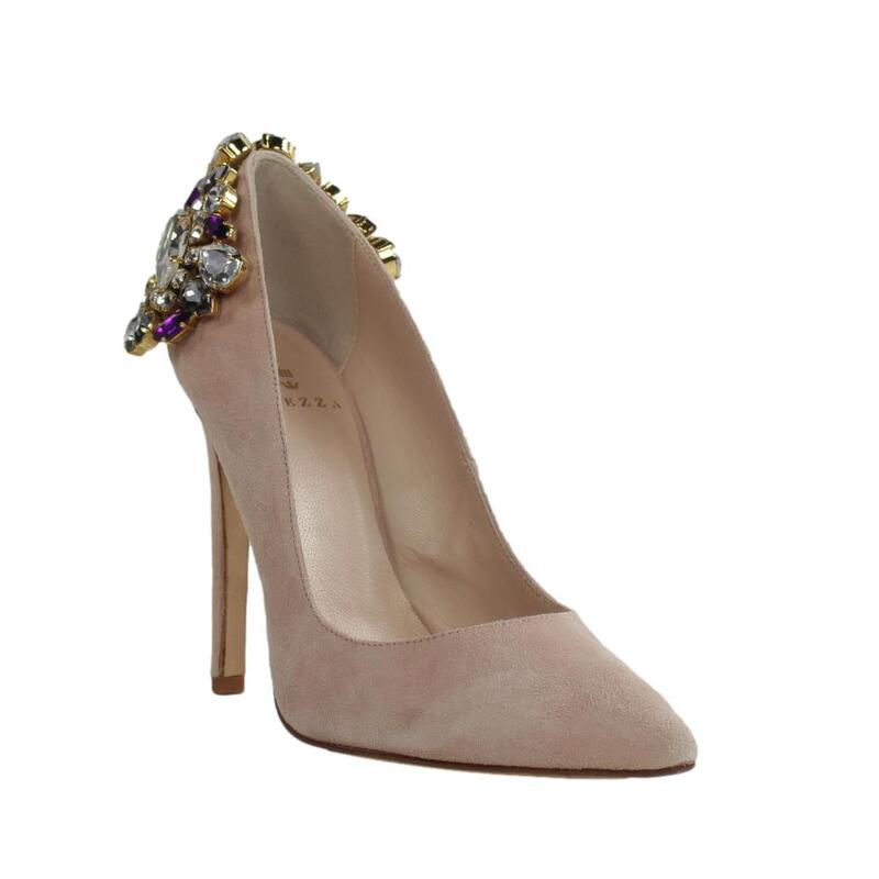 Zapatos de salón piel nude con tacón y adorno joya.t261ap - Imagen 2